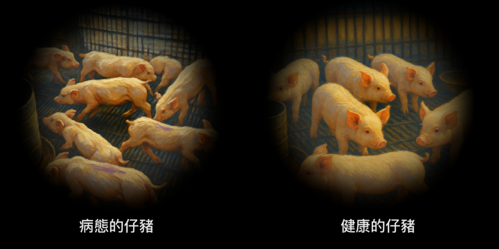 病態健康仔豬比對圖