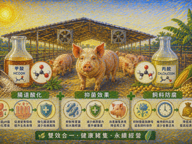 甲酸與丙酸在台灣夏季豬場的應用